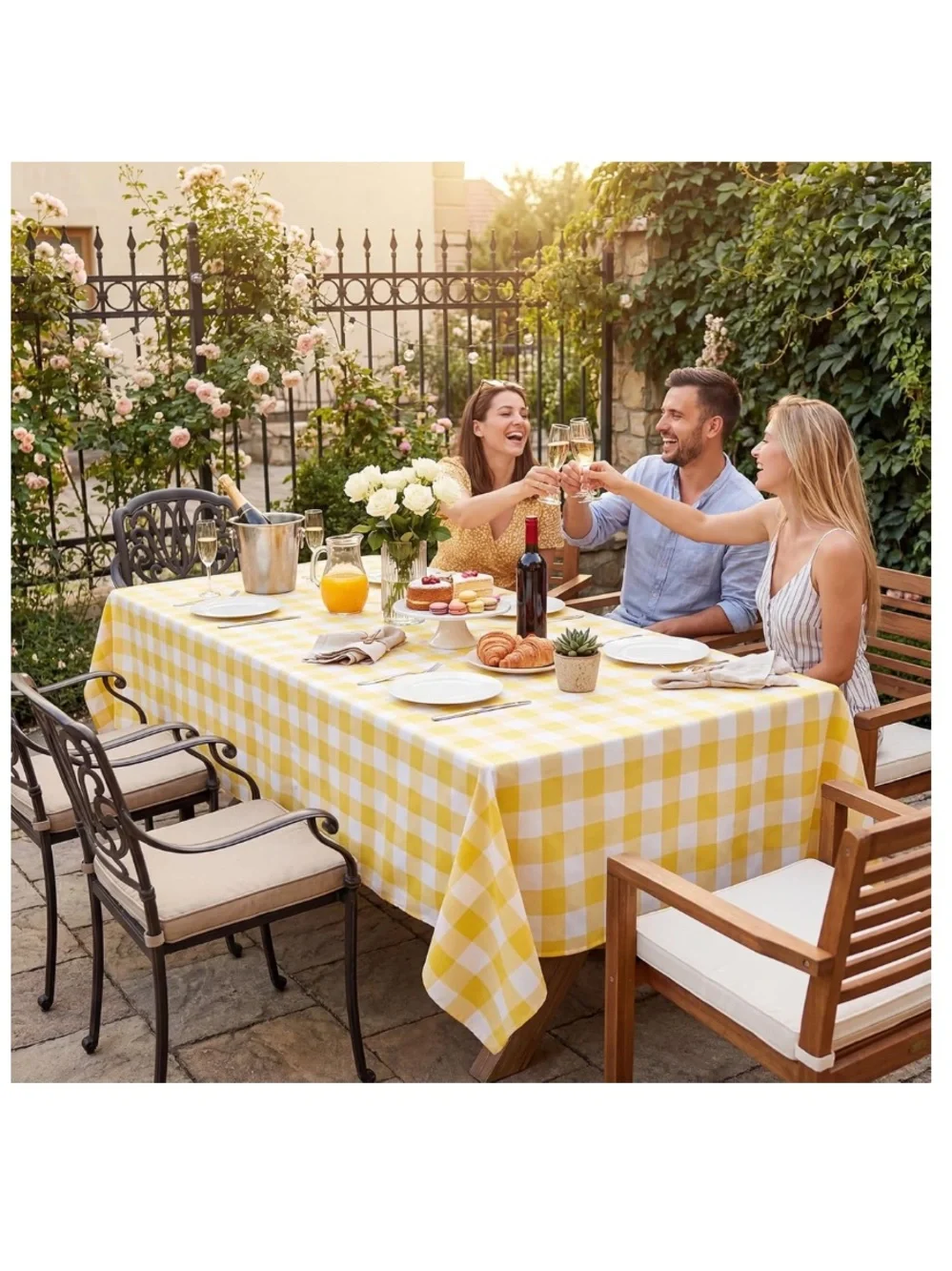 Gingham Checkered TABLECLOTH 100% Polyester Washable SQUARE 54x54” YELLOW WHITE